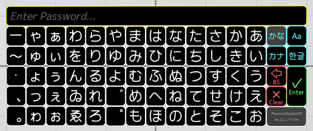 【無料】【VRChatワールドギミック】PasswordSystemV4【かな・アルファベット・ハングル対応】