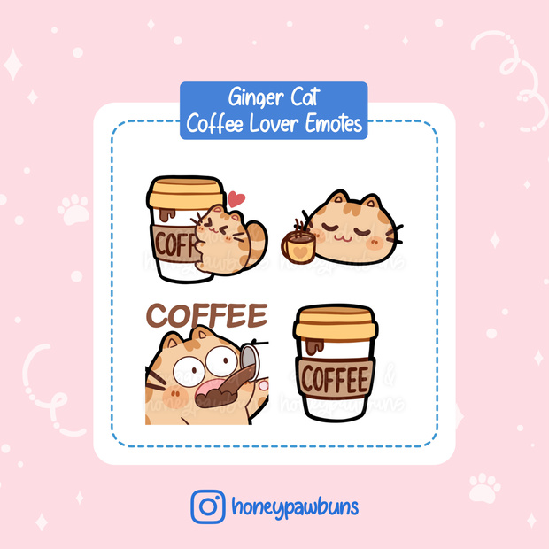 Orange Cat Twitch Emotes: Coffee Love Set