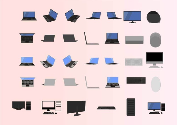 ノート・ディスクトップ周辺機器パソコンのベクターイラスト