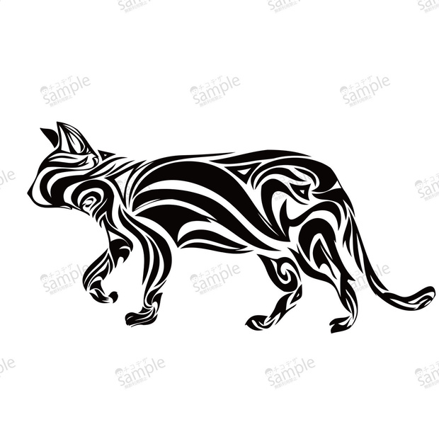 不思議な猫のトライバル・タトゥー風マーク- png/ai