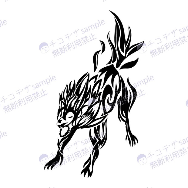 威嚇するオオカミのタトゥー風マーク5種- png/ai