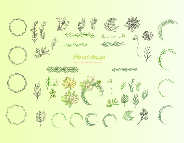 植物・草・花の装飾素材全45種以上(ビンテージ・レトロデザインにも) - 高解像度png or ai(ベクターcs2)
