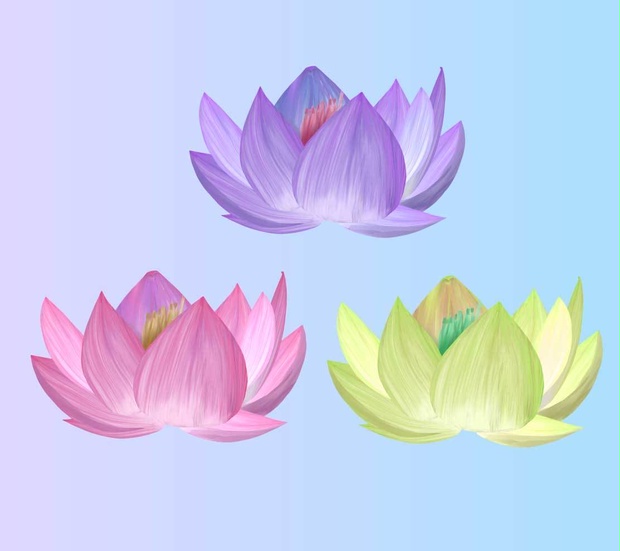 蓮の花のイラスト素材 - シンプルな手書きの背景透過png3色セット