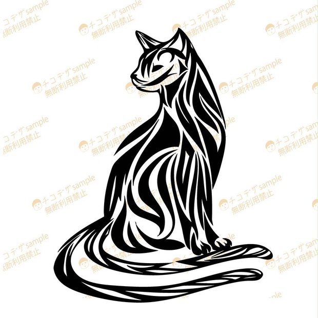 猫又のトライバルタトゥーイラスト4種類のカラーセット 高解像度png or ai - 125