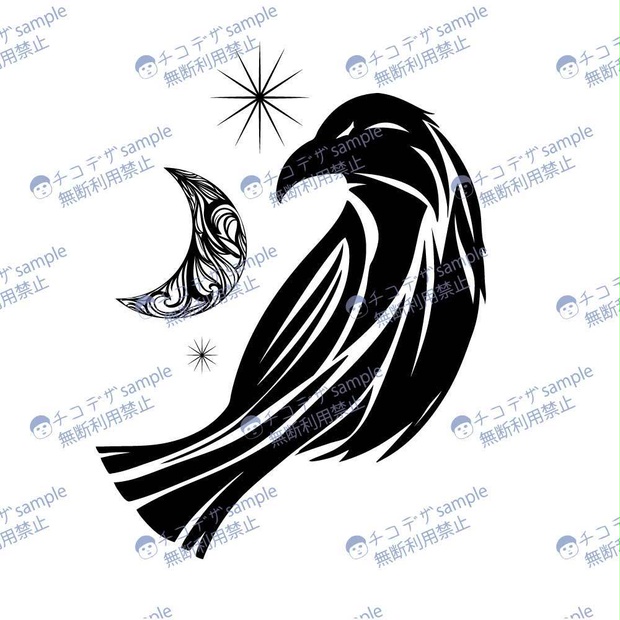 月鴉 - ダークなカラスのトライバルタトゥー  - 高解像度png or ai(ベクター)