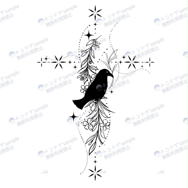 Raven’s Rosary（カラスのロザリオ）美い線画マーク・タトゥー - 高解像度png or ai(ベクター)＋vroidテクスチャ