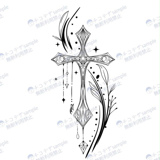 Silent Leaf Rosary - ロザリオのおしゃれな線画マークタトゥー - vroidテクスチャ・png