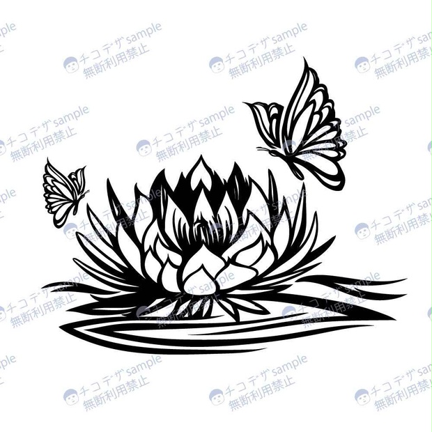 Soul Flutter - ハスの花と蝶々のトライバルタトゥー - vroidテクスチャ - 高解像度png or ai(ベクター)