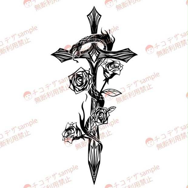 祈りの守護と蛇とバラとロザリオのタトゥー Viper Rosary - vroidテクスチャ&高解像度png