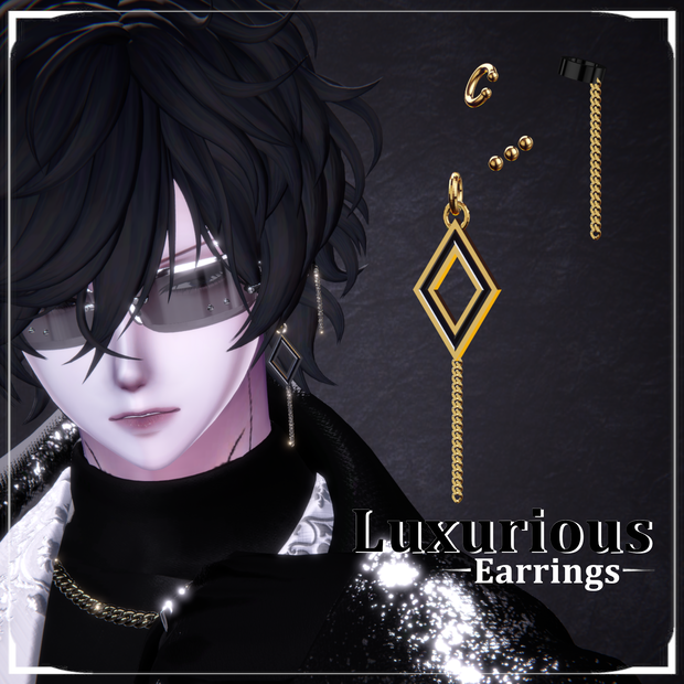 ✦9アバター対応「Luxurious Earring」VRC想定 3Dアクセサリー ピアス イヤリング