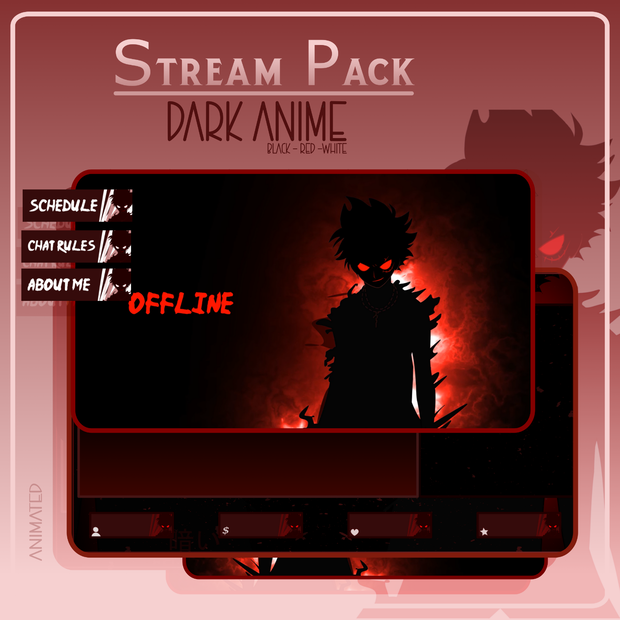 DARK ANIME Stream Overlay Pack - Phonk Stream Overlay - Starting Soon - Offline - Be Right Back - Stream Ending 