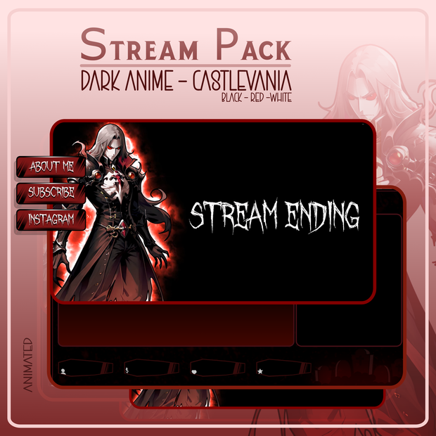ANIME DARK Stream Overlay Twitch Pack, Vimpire Overlay, Anime Twitch Overlay, Black Red Overlay Twitch, Dark Twitch Overlay pack animated