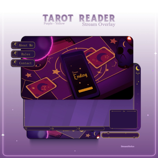 Tarot Card Stream Overlay Pack, Cosy Tarot Overlay Pack, Witch Stream Overlay Pack, Witch Animated Overlay Pack, Starting Soon, Offline, Brb
