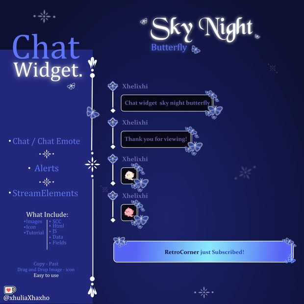 Sky Night Butterfly Chat Widget, Celestial Minimal, Elegant Theme, Chat Box and Alerts for Twitch ,StreamElements , Chat Widget Sky Night