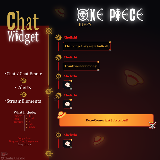 ONE - PIECE Chat Widget Animated, One Piece Chat Widget LuffyTheme, Chat Box and Alerts for Twitch, StreamElements, Chat Widget Animated