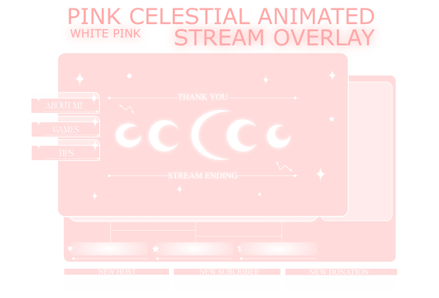 PINK CELESTIAL ANIMATED STREAM OVERLAY, PINK STREAM OVERLAY, ANIMATED OVERLAY, CUTE PINK OVERLAY, SHINNY MOON OVERLAY