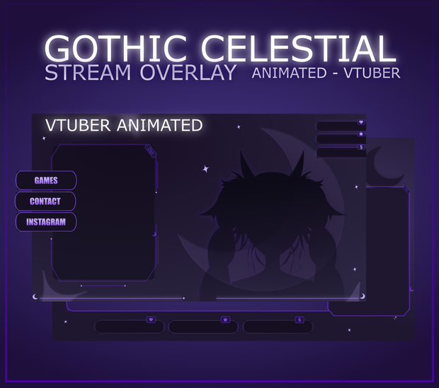 GOTHIC VTUBER STREAM OVERLAY ANIMATED - VTUBER PACK ANIMATED - GOTHIC CELESTIAL STREAM OVERLAY ANIMATED