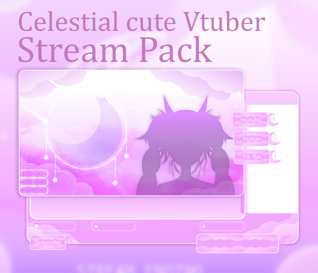 Pink Celestial Vtuber Stream Overlay Animated - Stream Overlay Animated for Vtubers 
