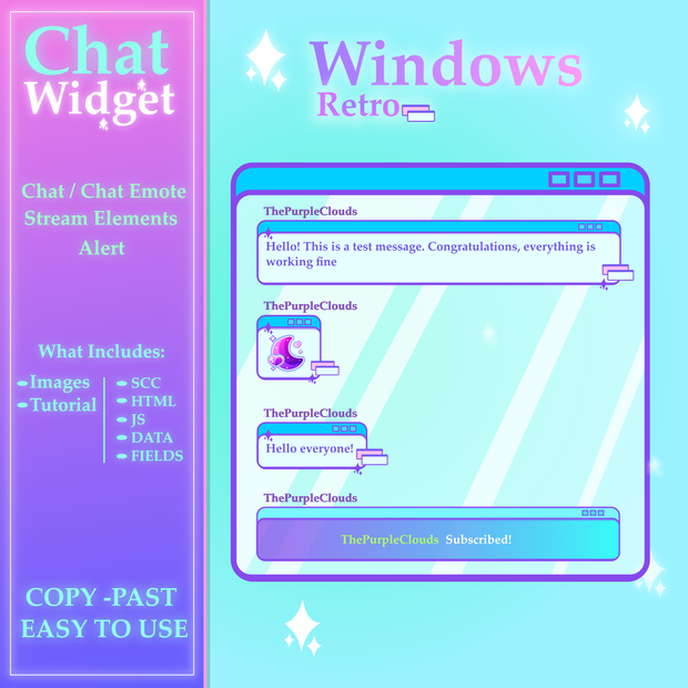 Retro Windows Chat Widget, Retro Window Widget, colorful Chat Widget, Chat Box and Alerts for Twitch, Stream Elements Chat Widget