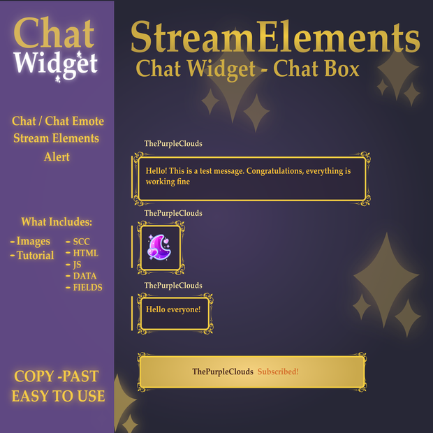 Chat Widget Stream Elements, Celestial Minimal, Elegant Theme, Chat Box and Alerts for Twitch, StreamElements, Chat Widget Witch