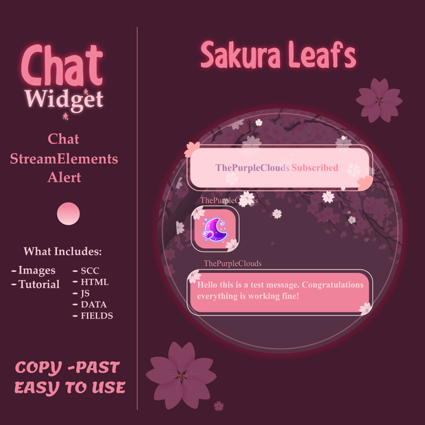 Sakura Flowers Chat Widget Animated, Japanese Stream Graphics for Twitch, Pink OBS & StreamElements | Flowers | Animated | Decoration