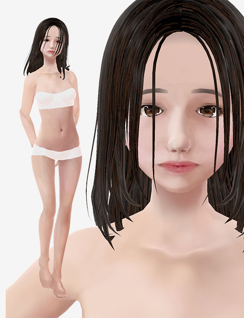 適度なリアル感の着せ替えドール　黒髪ロングヘアの女の子　素体　vroid Vrm