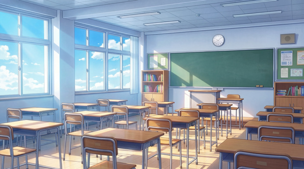 【無料お試し】アニメ風の教室（昼）/ 背景素材