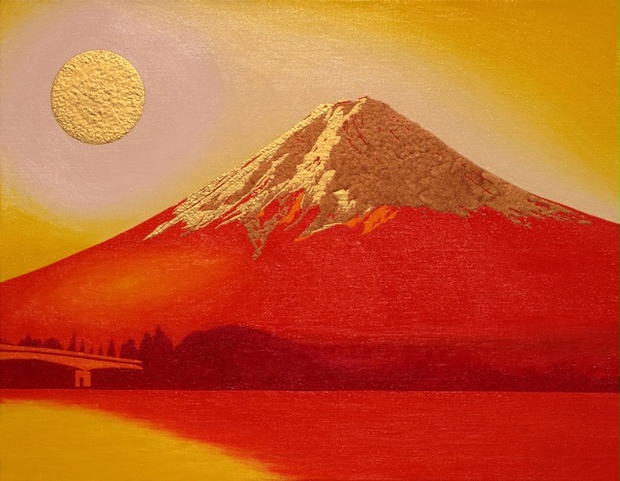 ダウンロードJPG画像『河口湖からの金の太陽の赤富士