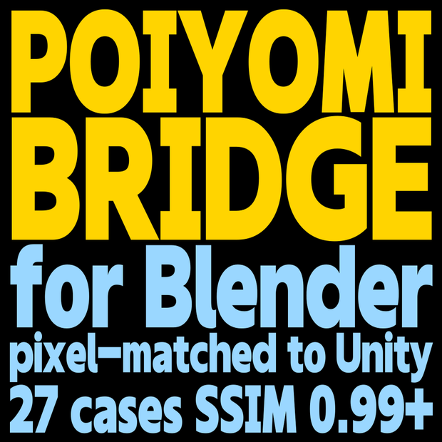 Poiyomi Bridge for Blender - Render your Poiyomi avatar in Blender, pixel-matched to Unity (.mat import, 27 verified cases, unofficial)