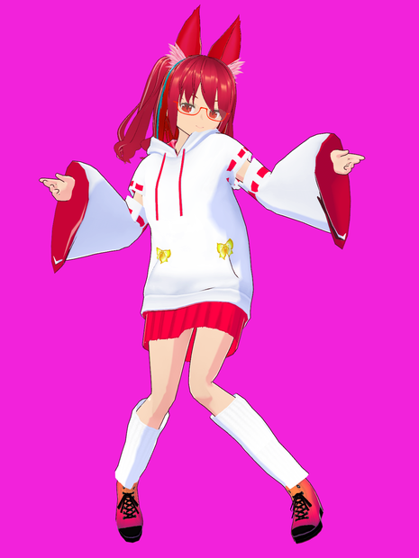 【VRMモデル】ぶらん☆みゅう 巫女風パーカー Blanc Meow VRM model