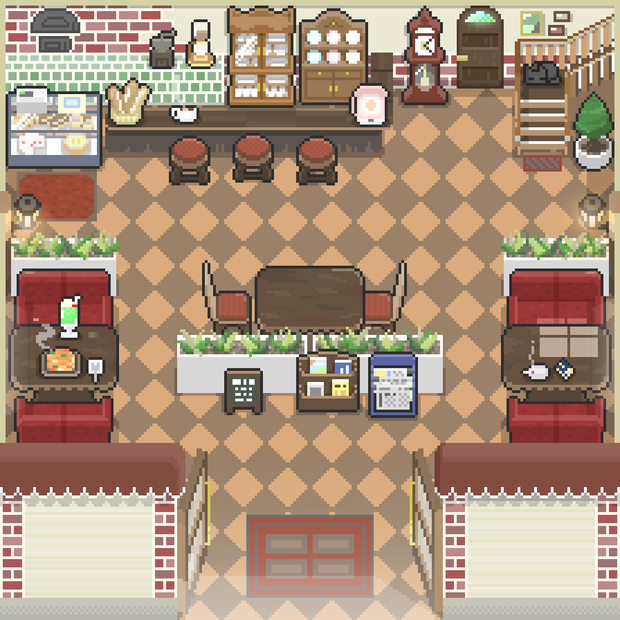 【ドット絵素材】レトロチックな喫茶店
