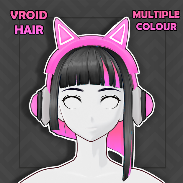 (vroid) Ponytail Hair Preset #8 + free headphone (multiple colour)