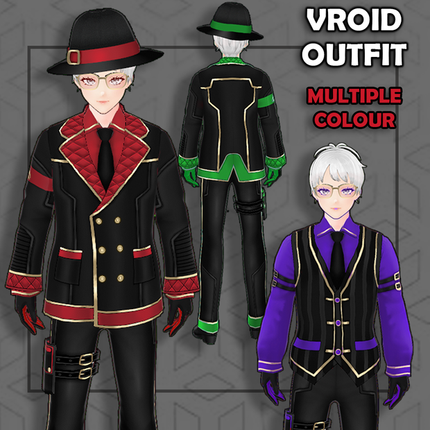 (Vroid) Male Suit Outfits + Fedora(multiple color)   