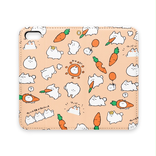 おでぶうさちゃん手帳型iphoneケース ベージュ からんころん Booth