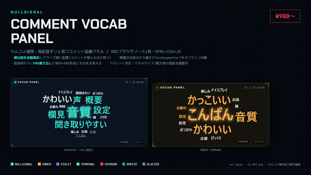 コメント語彙パネル - わんコメ連携で毎配信育つワードクラウドOBSオーバーレイ【NULLSIGNAL】