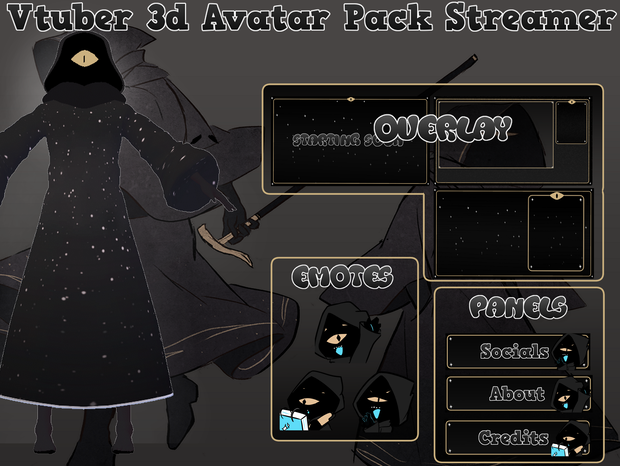 Avatar vtuber 3d Original character vtuber para streamers ente misterioso miedo criatura noche