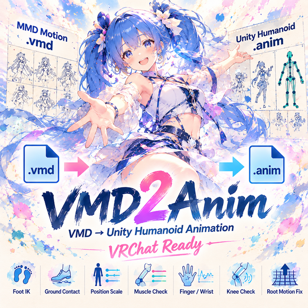 VMD2Anim MMDモーション(.vmd)をUnity Humanoidの.animへ変換・診断 VRChat対応