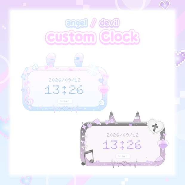 【OBS用】Angel/Devil カスタムクロック｜カウントアップタイマー付き【配信素材】