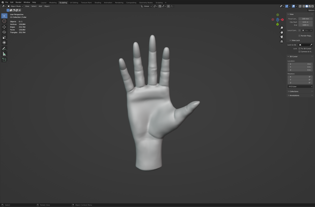 3Dモデル　右手ベース素材（スカルプト練習用）blenderファイル