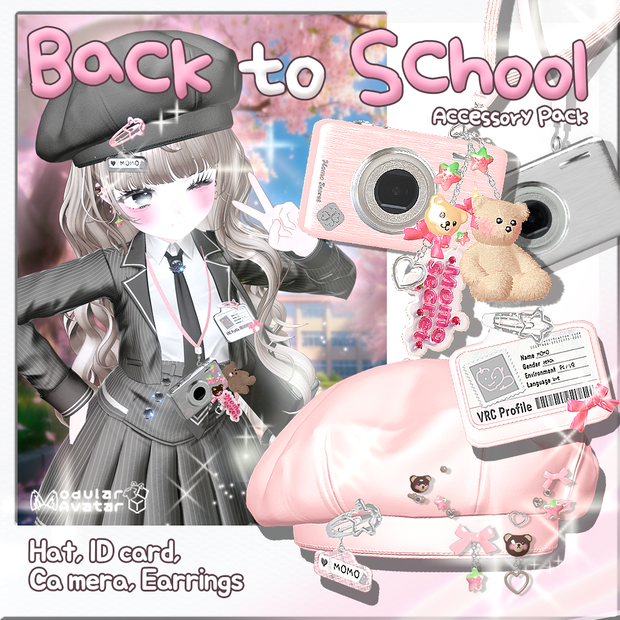 【9アバター】Spring School Accessory Set 【全6色 / 名札改変OK / キーリング＆ピンON・OFF】