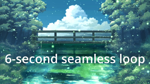 【商用利用OK・差分有り】川と入道雲のループ背景素材｜蛍が揺らめく夏の風景｜Seamless 6s Loop（Normal / Sunset Variant）