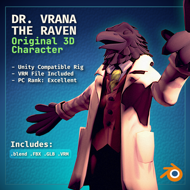 Vrana the Raven - VRChat & VTuber Avatar (VRM Included) - v1.0