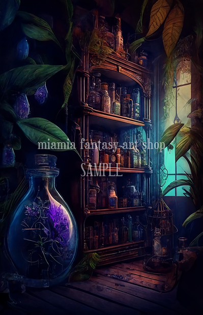 ファンタジー世界の薬品棚