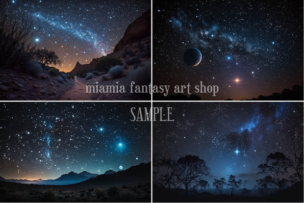 幻想的な星空と月の夜の背景素材-4枚セット