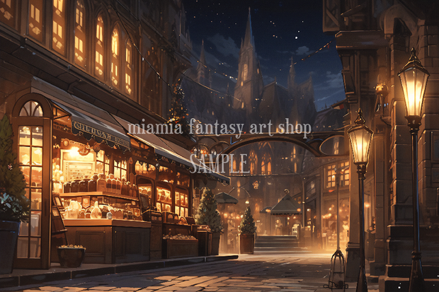 ファンタジー世界の夜の市場のイメージ素材