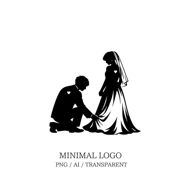 MINIMAL SILHOUETTE Illustration_ドレスを整える新郎②/ Human / Simple / Black