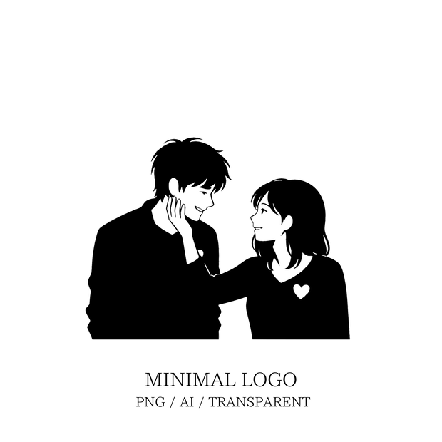 MINIMAL SILHOUETTE Illustration –顔をなでる男女/ Human / Simple / Black