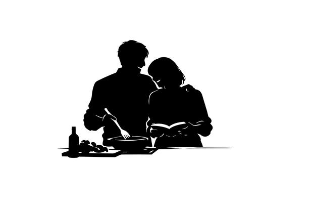 MINIMAL SILHOUETTE Illustration –料理をする男女/human / Simple / Black