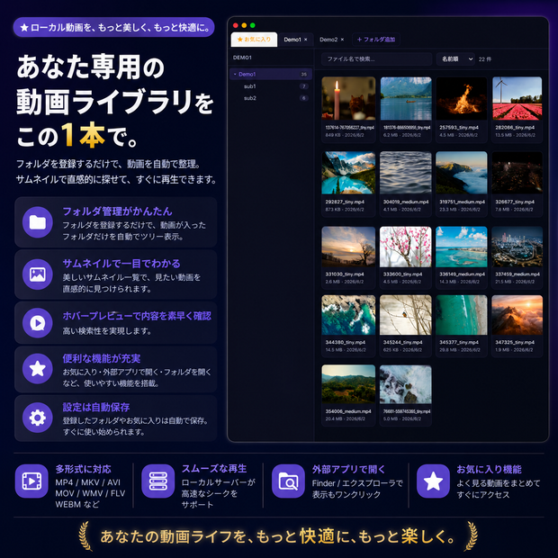 【Video Viewer】-大量ローカル動画の快適管理・再生特化ビューワー