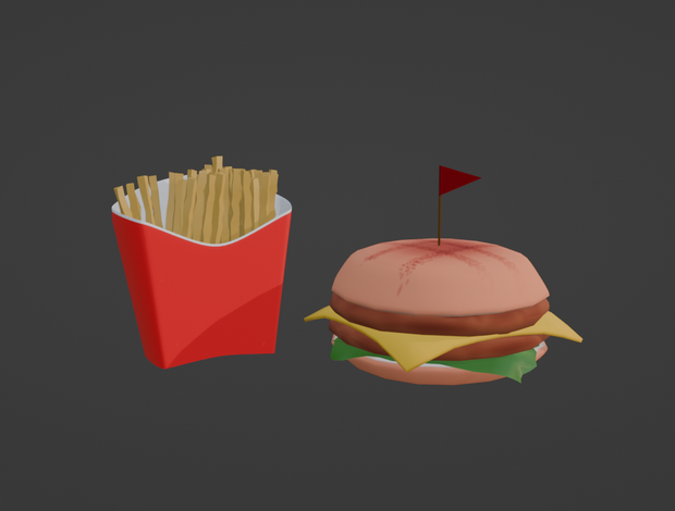 Simple Burger & Fries with assembly Shapekeys (GLB)